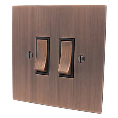 Heritage Flat Antique Copper Intermediate Switch and Light Switch Combination