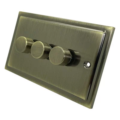 Art Deco Classic Antique Brass LED Dimmer and Push Light Switch Combination