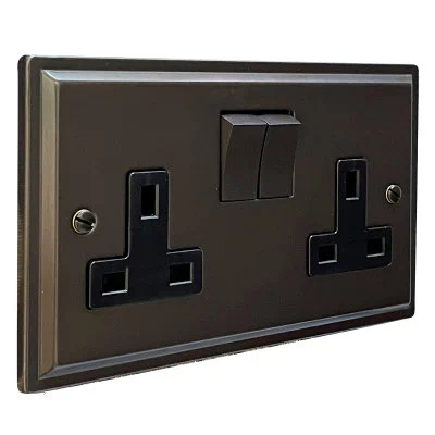 Art Deco Cocoa Bronze Switched Plug Socket