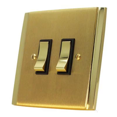 Art Deco Dual Satin Brass Round Pin Unswitched Socket (For Lighting)