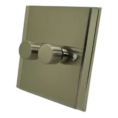 Art Deco Dual Satin Nickel LED Dimmer and Push Light Switch Combination