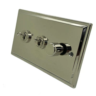 Art Deco Polished Nickel Dimmer and Light Switch Combination