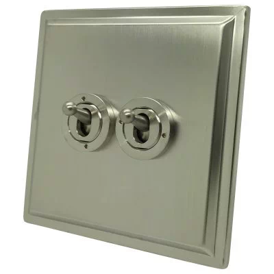 Art Deco Satin Nickel Intermediate Toggle Switch and Toggle Switch Combination
