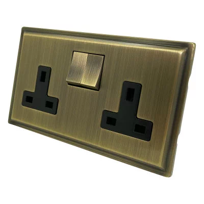 Art Deco Screwless Antique Brass Cooker Control (45 Amp Double Pole Switch and 13 Amp Socket)
