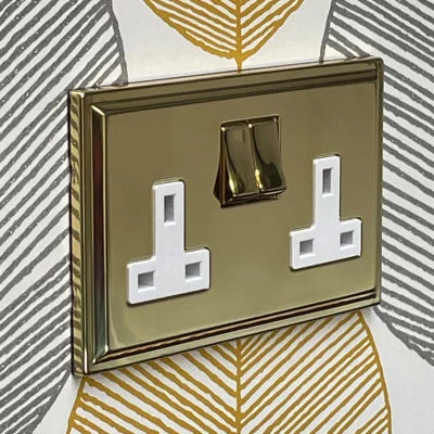 Art Deco Screwless Polished Brass Switched Plug Socket
