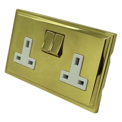 Art Deco Screwless Polished Brass Plug Socket with USB Charging