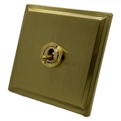 Art Deco Screwless Satin Brass Intermediate Toggle (Dolly) Switch