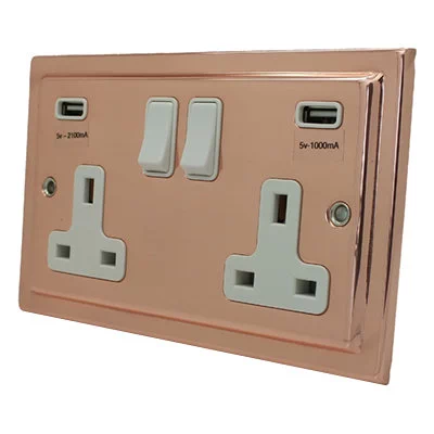 Art Deco Classic Polished Copper Plug Socket with USB Charging