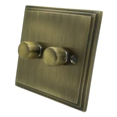 Art Deco Supreme Antique Brass Push Intermediate Switch and Push Light Switch Combination