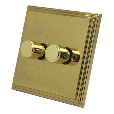 Art Deco Supreme Polished Brass LED Dimmer and Push Light Switch Combination
