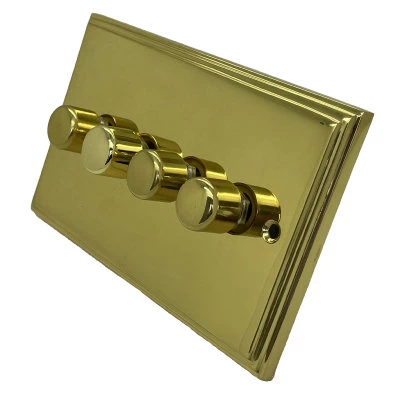 Art Deco Supreme Polished Brass LED Dimmer and Push Light Switch Combination