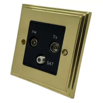 Art Deco Supreme Polished Brass TV, FM and SKY Socket