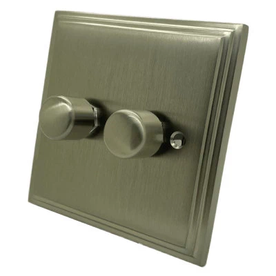 Art Deco Supreme Satin Nickel LED Dimmer and Push Light Switch Combination