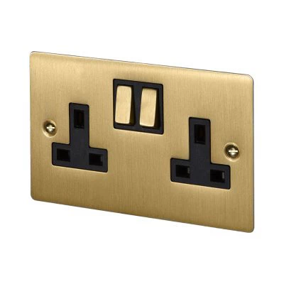 Studio Satin Brass Switched Plug Socket