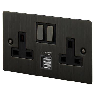 Studio Bronze Noir Plug Socket with USB Charging