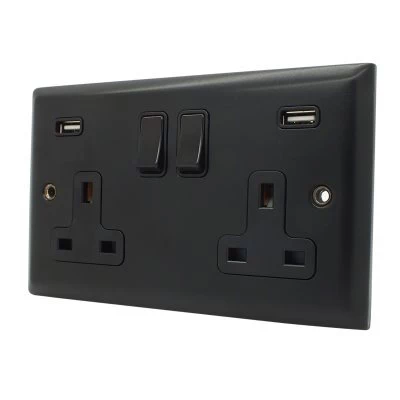 Black Plug Socket with USB Charging