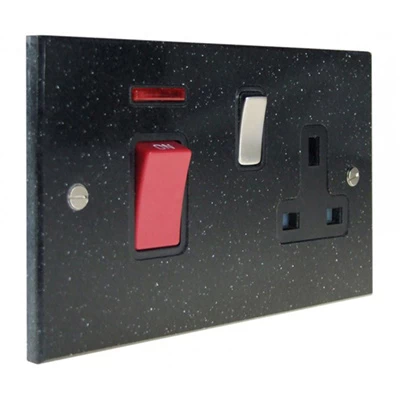Black Granite / Satin Stainless Cooker Control (45 Amp Double Pole Switch and 13 Amp Socket)