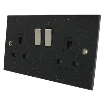 Black Granite / Satin Stainless Switched Plug Socket