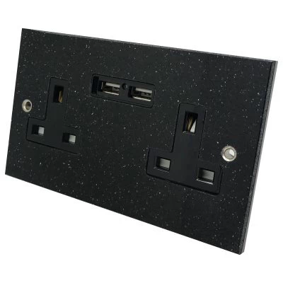 Black Granite / Satin Stainless Plug Socket with USB Charging