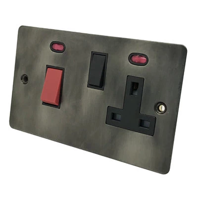 Burnished Flat Burnished Pewter Cooker Control (45 Amp Double Pole Switch and 13 Amp Socket)