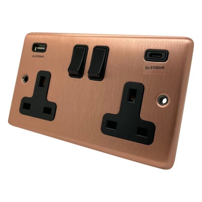 Classic Brushed Copper Plug Socket with USB Charging