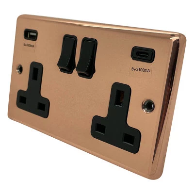 Classic Polished Copper Plug Socket with USB Charging