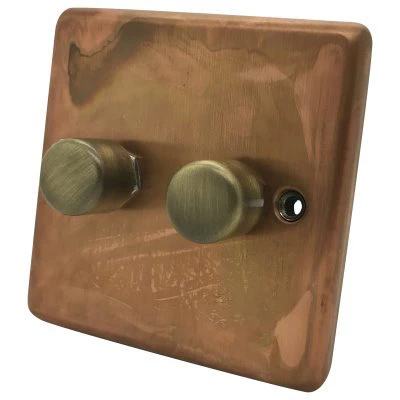 Classical Aged Burnished Copper Push Intermediate Switch and Push Light Switch Combination
