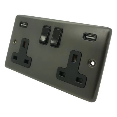 Classic Old Bronze Plug Socket with USB Charging