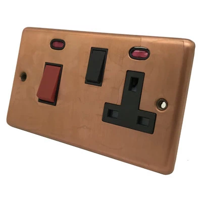 Classical Aged Burnished Copper Cooker Control (45 Amp Double Pole Switch and 13 Amp Socket)