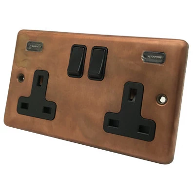 Classical Aged Burnished Copper Plug Socket with USB Charging