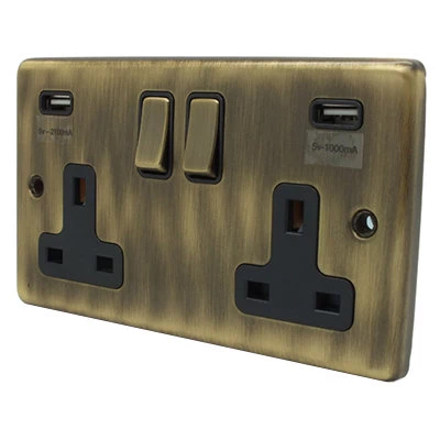 Classical Aged Antique Brass Plug Socket with USB Charging