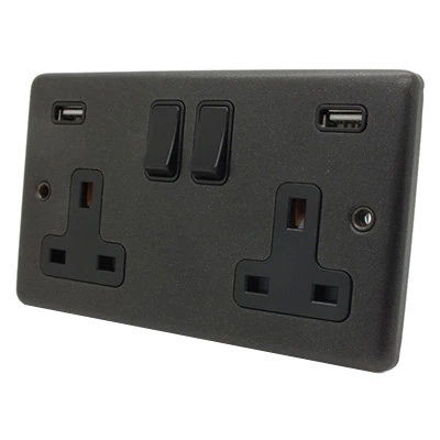 Classical Black Graphite Plug Socket with USB Charging