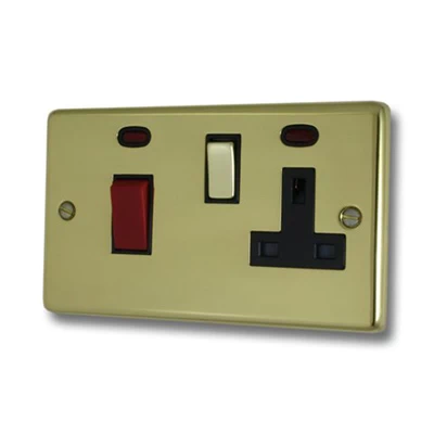 Classical Polished Brass Cooker Control (45 Amp Double Pole Switch and 13 Amp Socket)
