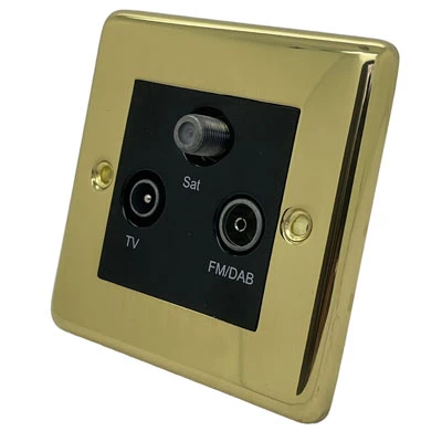 Classical Polished Brass TV, FM and SKY Socket