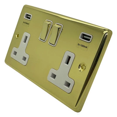 Classical Polished Brass Plug Socket with USB Charging