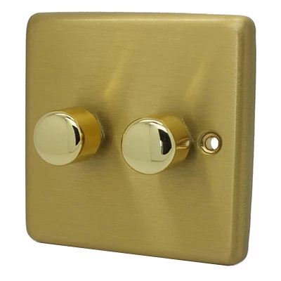Classical Satin Brass LED Dimmer and Push Light Switch Combination
