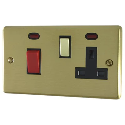 Classical Satin Brass Cooker Control (45 Amp Double Pole Switch and 13 Amp Socket)