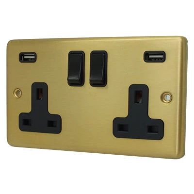 Classical Satin Brass Plug Socket with USB Charging