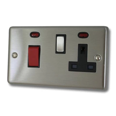 Classical Satin Stainless Cooker Control (45 Amp Double Pole Switch and 13 Amp Socket)