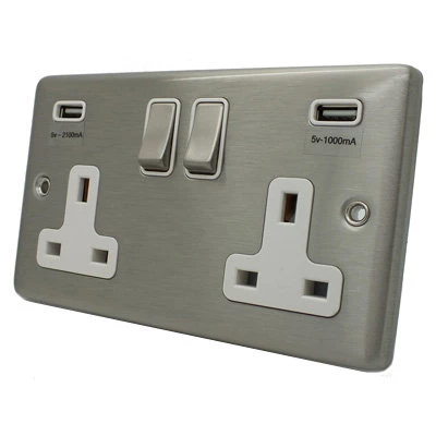 Classical Satin Stainless Plug Socket with USB Charging