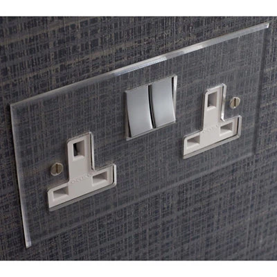 Crystal Clear (Satin Chrome) Switched Plug Socket
