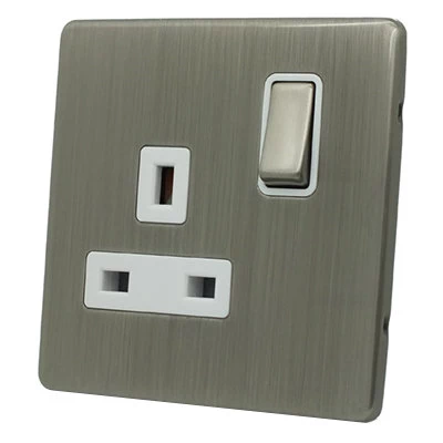 Contemporary Screwless Brushed Nickel Switched Plug Socket