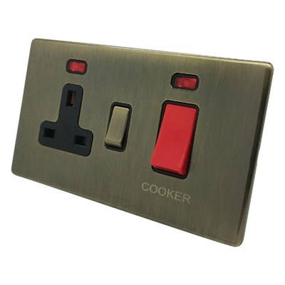 Contemporary Screwless Antique Brass Cooker Control (45 Amp Double Pole Switch and 13 Amp Socket)
