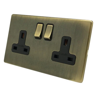 Contemporary Screwless Antique Brass Switched Plug Socket