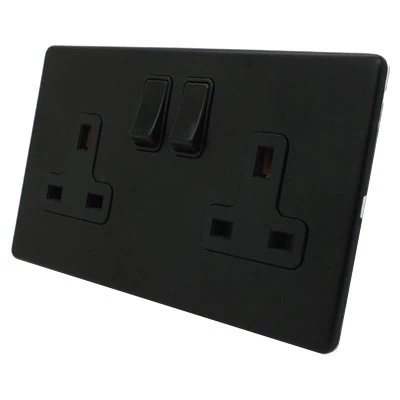 Contemporary Screwless Black Switched Plug Socket
