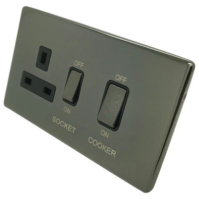 Contemporary Screwless Black Nickel Cooker Control (45 Amp Double Pole Switch and 13 Amp Socket)