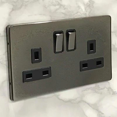 Contemporary Screwless Black Nickel Switched Plug Socket