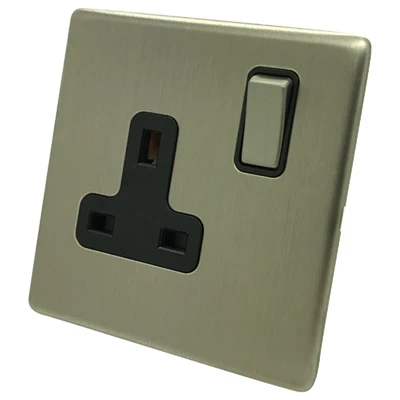 Contemporary Screwless Brushed Chrome Switched Plug Socket