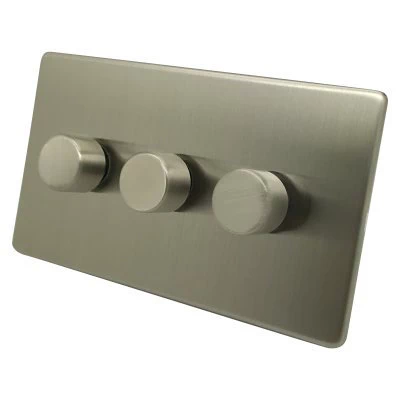 Contemporary Screwless Brushed Chrome LED Dimmer and Push Light Switch Combination