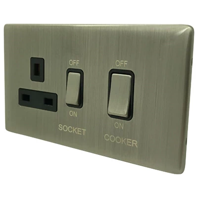 Contemporary Screwless Brushed Nickel Cooker Control (45 Amp Double Pole Switch and 13 Amp Socket)